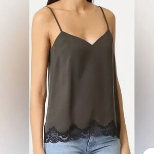 Theory Sakshee Calla Green Cami With Elegant Black Lace Trim sz L